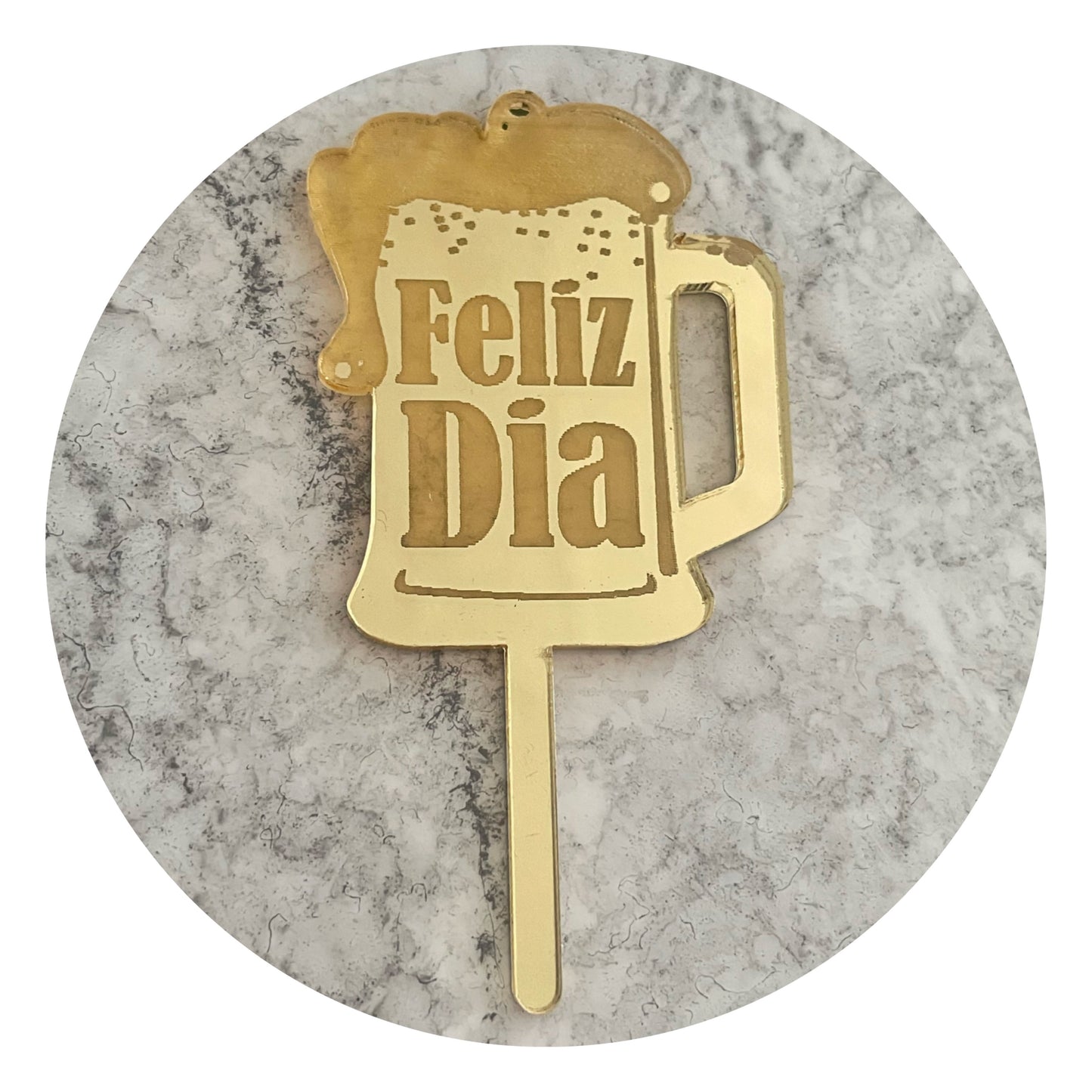 Mini Topper Acrílico Espejo Para Cupcake Cerveza Feliz Día