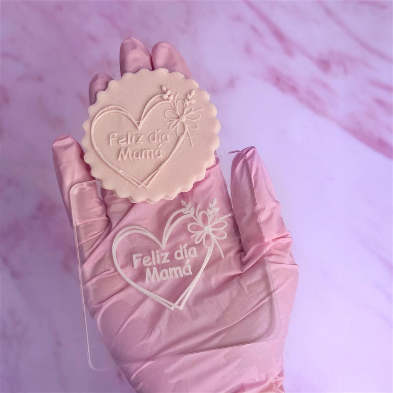 Sello Alto Relieve Feliz Día Mamá Corazón