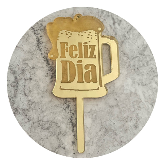 Mini Topper Acrílico Espejo Para Cupcake Cerveza Feliz Día