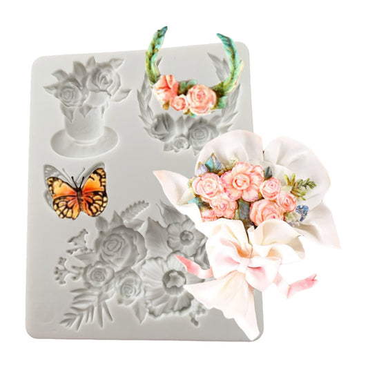 Molde Arreglos Florales x3 y Mariposa